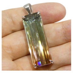 30.21ct Emerald Cut Pink & Bluish Green Tourmaline Pendant in 18k White Gold, GI