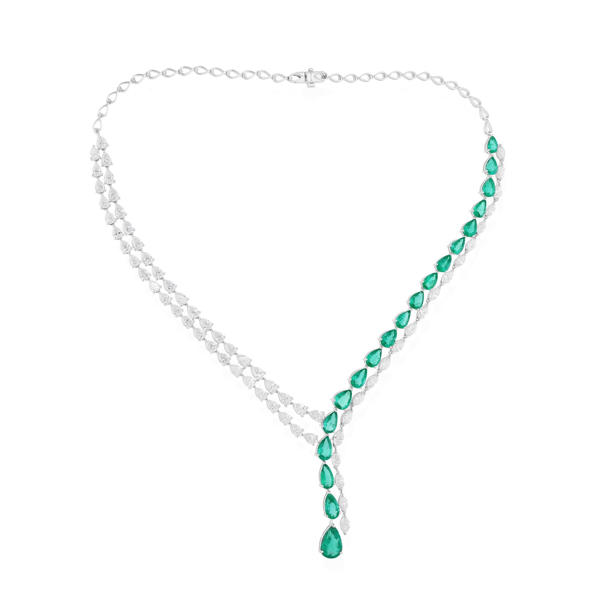 Donna Collana a goccia a forma di Y con smeraldo da 30,26TCW e diamanti in oro bianco 14k in vendita