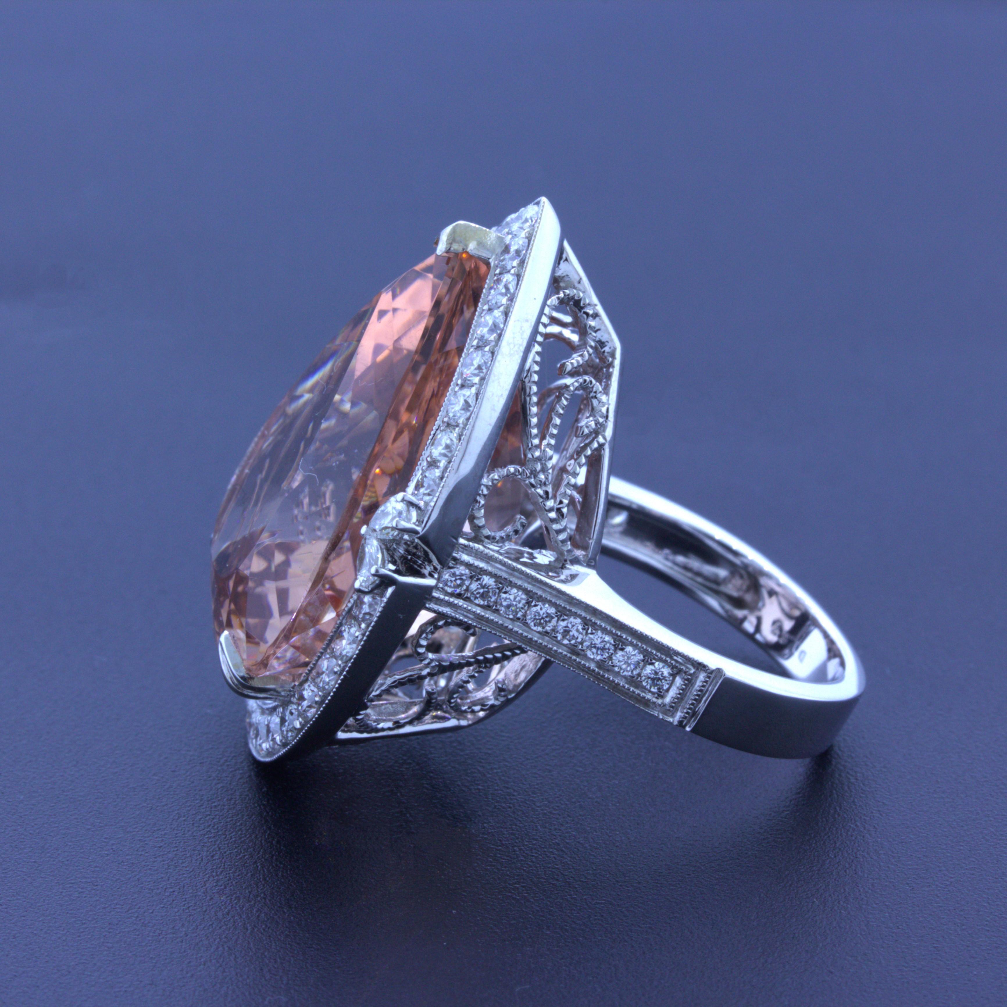 30.27 Carat Morganite Diamond 18k White Gold Cocktail Ring In New Condition For Sale In Beverly Hills, CA