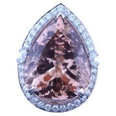 30.27 Carat Morganite Diamond 18k White Gold Cocktail Ring