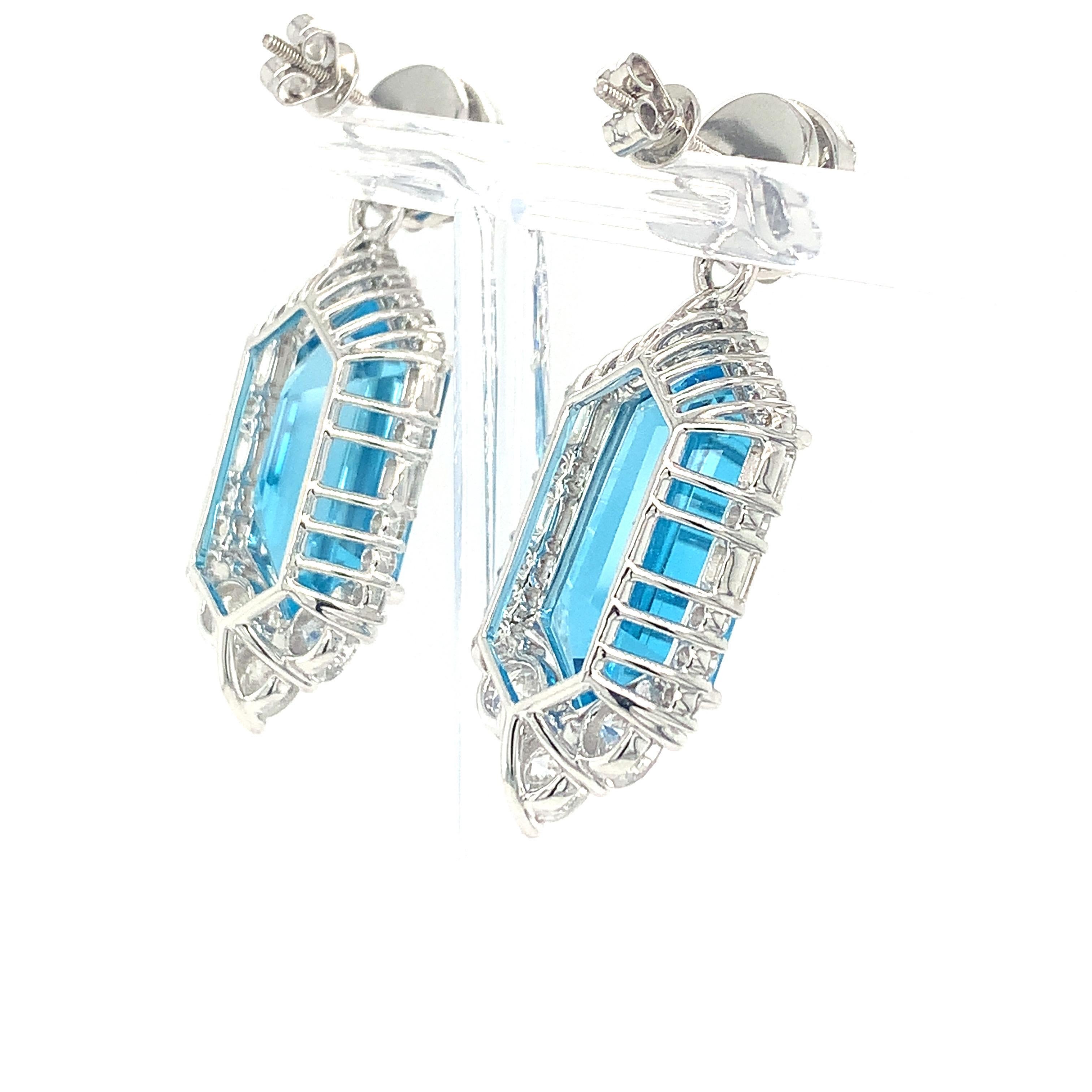 30.29 Carat Blue Topaz Diamond Dangle Earrings  4