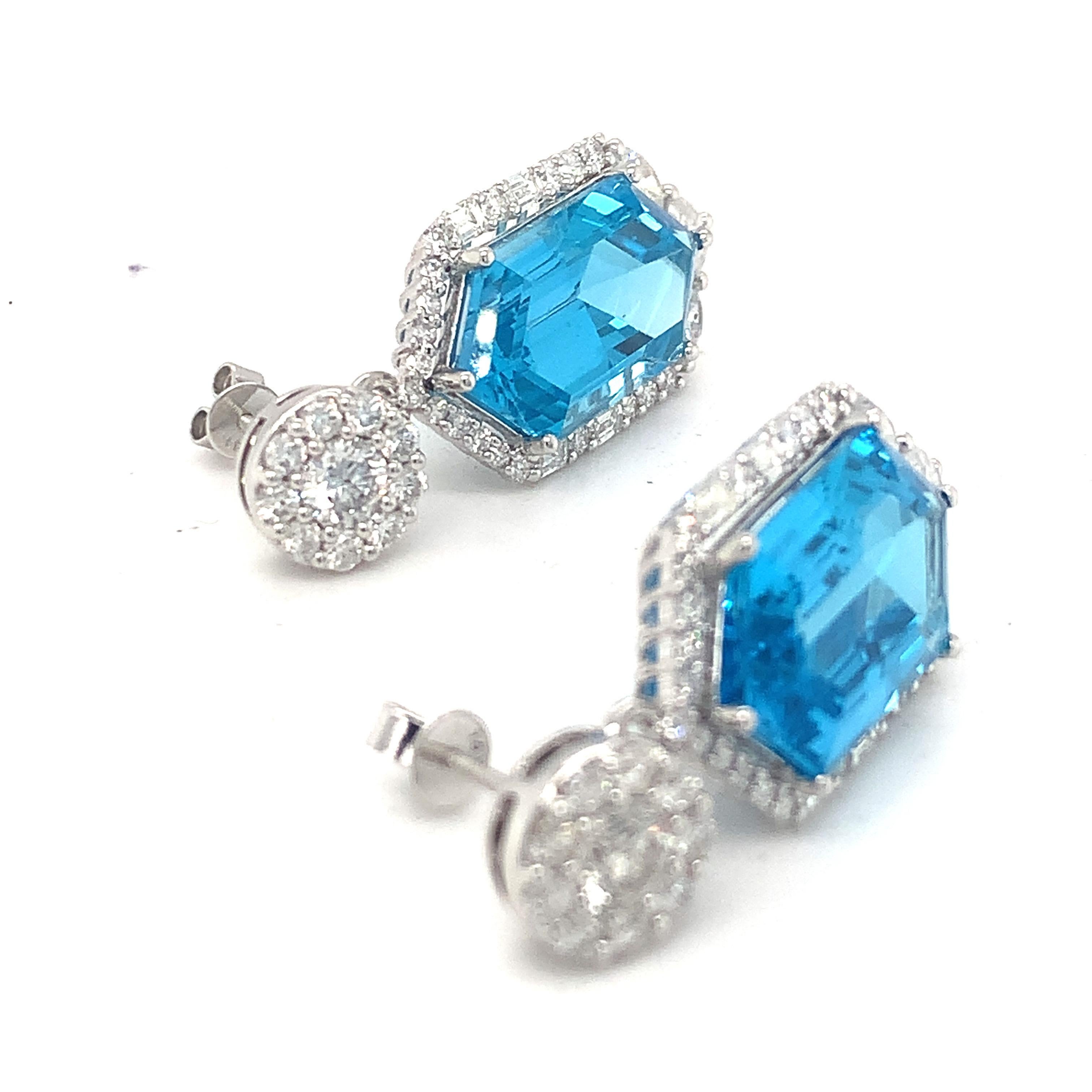 30.29 Carat Blue Topaz Diamond Dangle Earrings  5