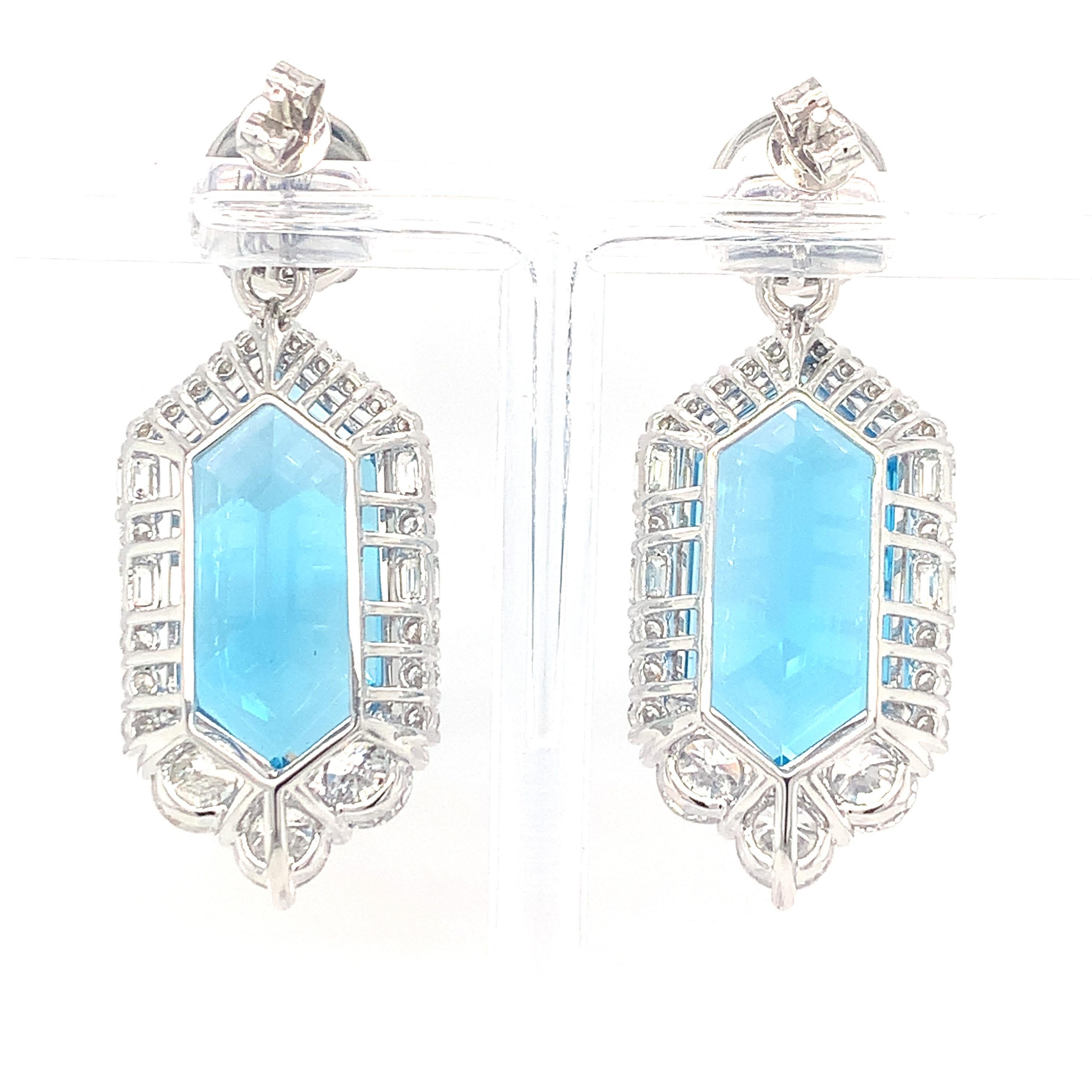 30.29 Carat Blue Topaz Diamond Dangle Earrings  7