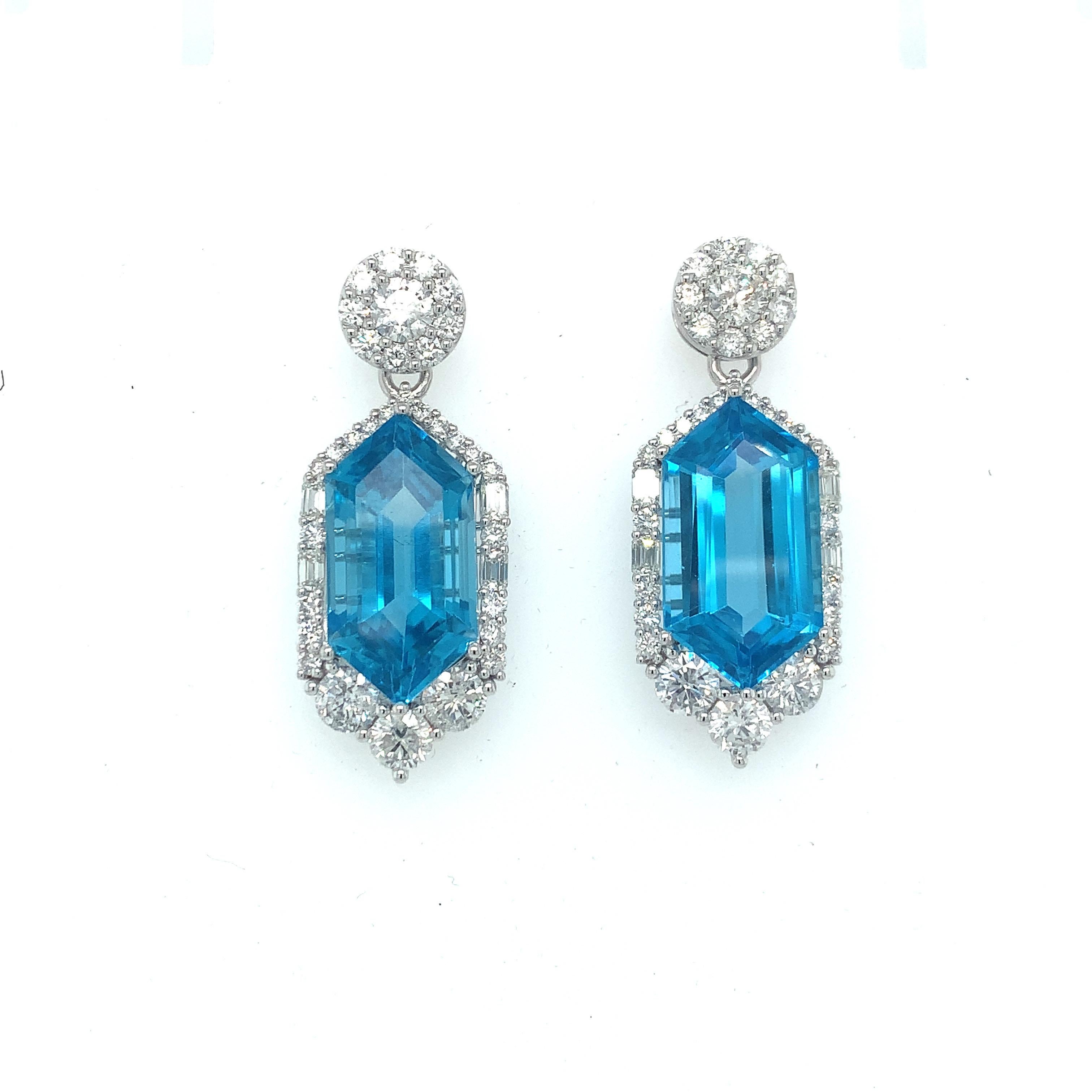 30.29 Carat Blue Topaz Diamond Dangle Earrings  8