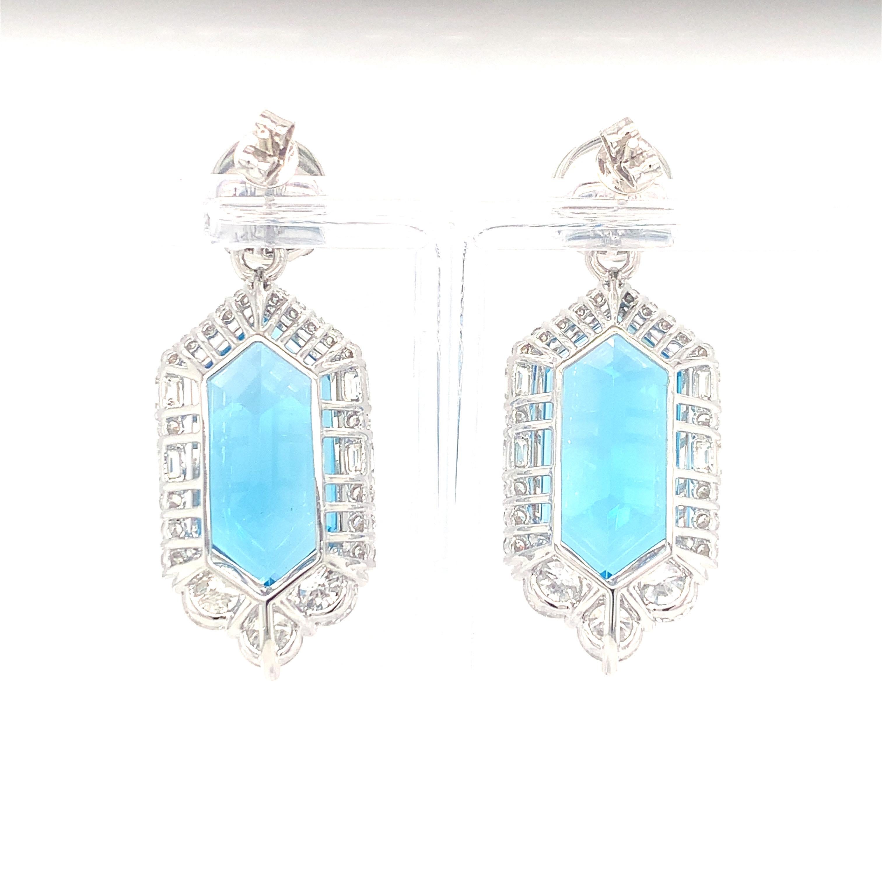 30.29 Carat Blue Topaz Diamond Dangle Earrings  10