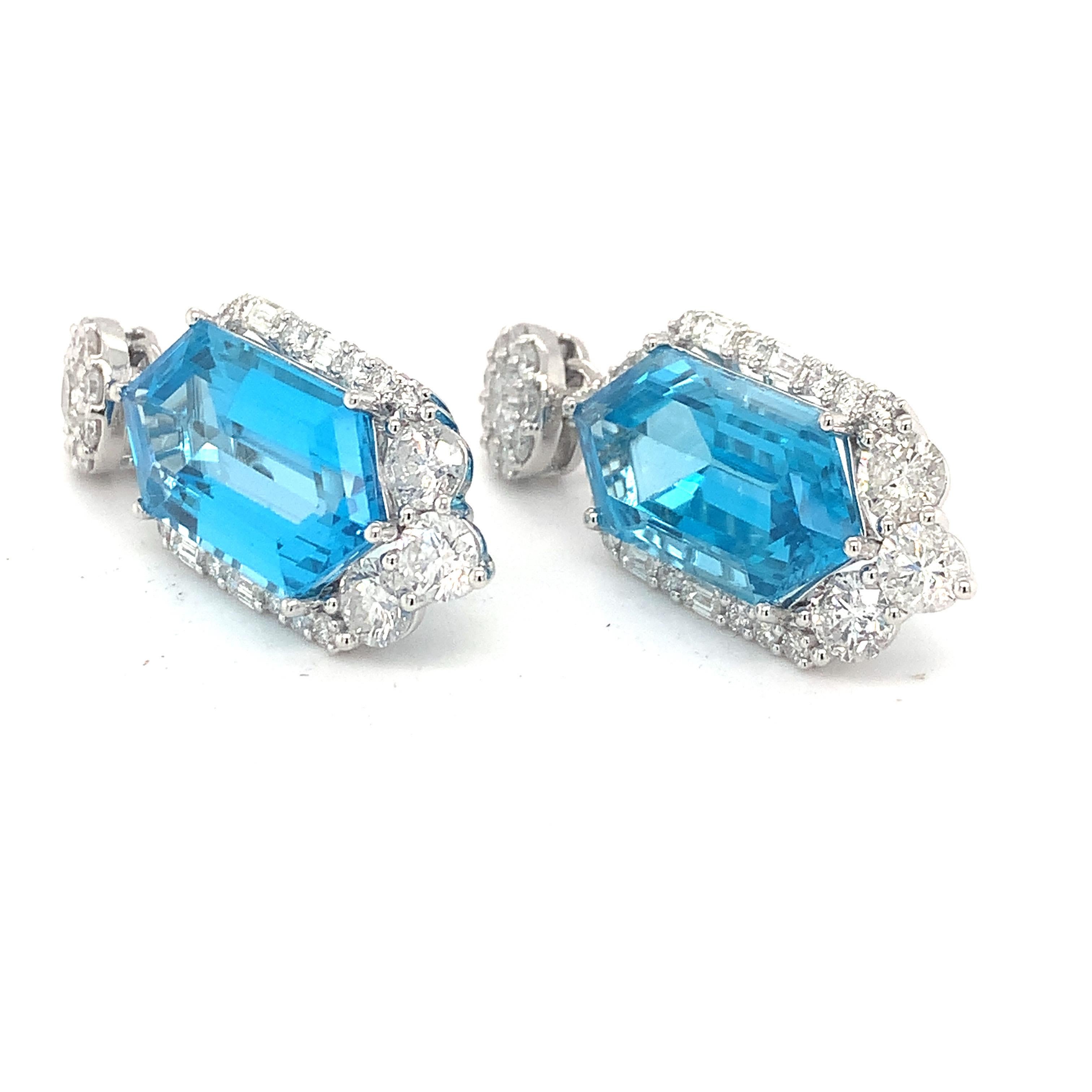 Women's 30.29 Carat Blue Topaz Diamond Dangle Earrings 