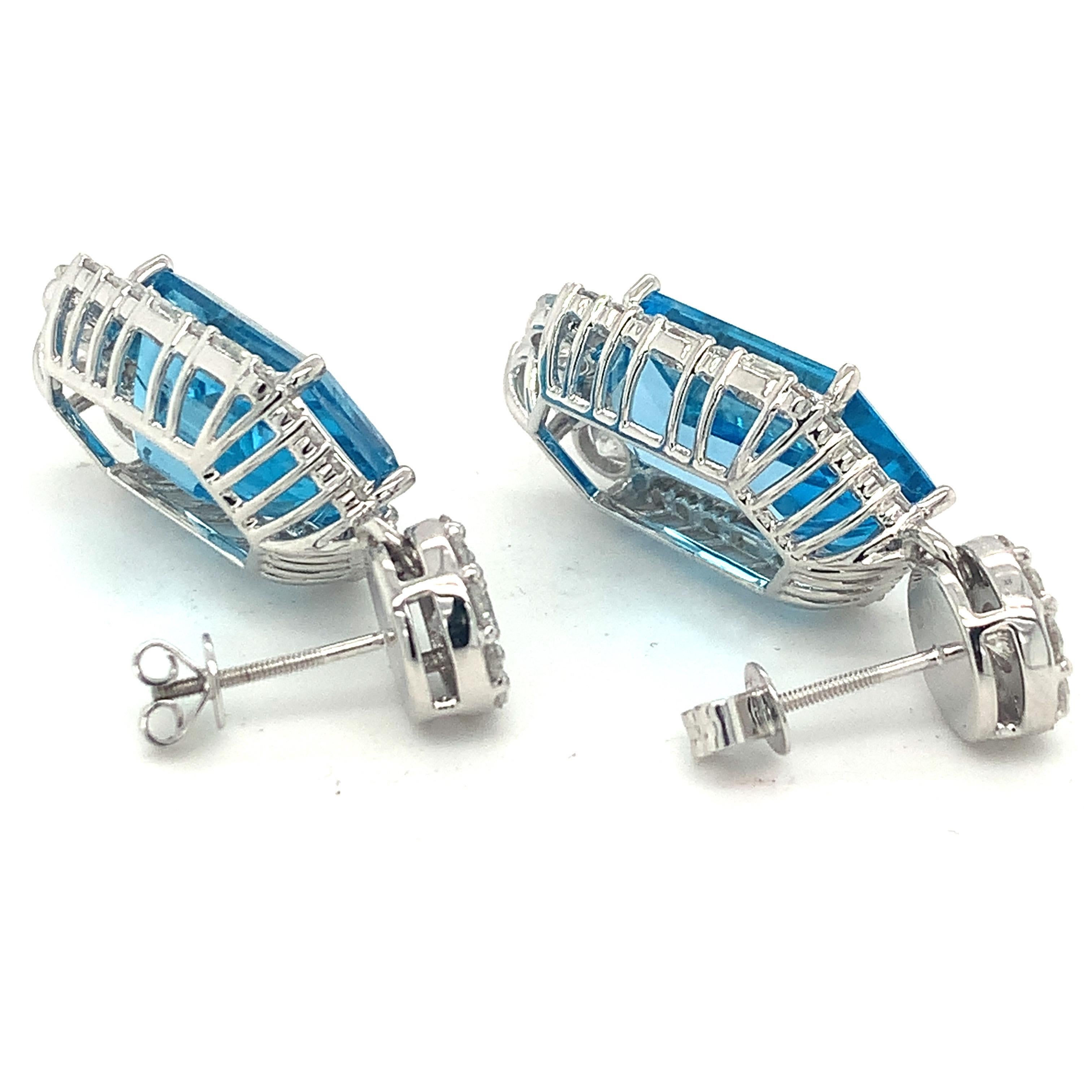 30.29 Carat Blue Topaz Diamond Dangle Earrings  1