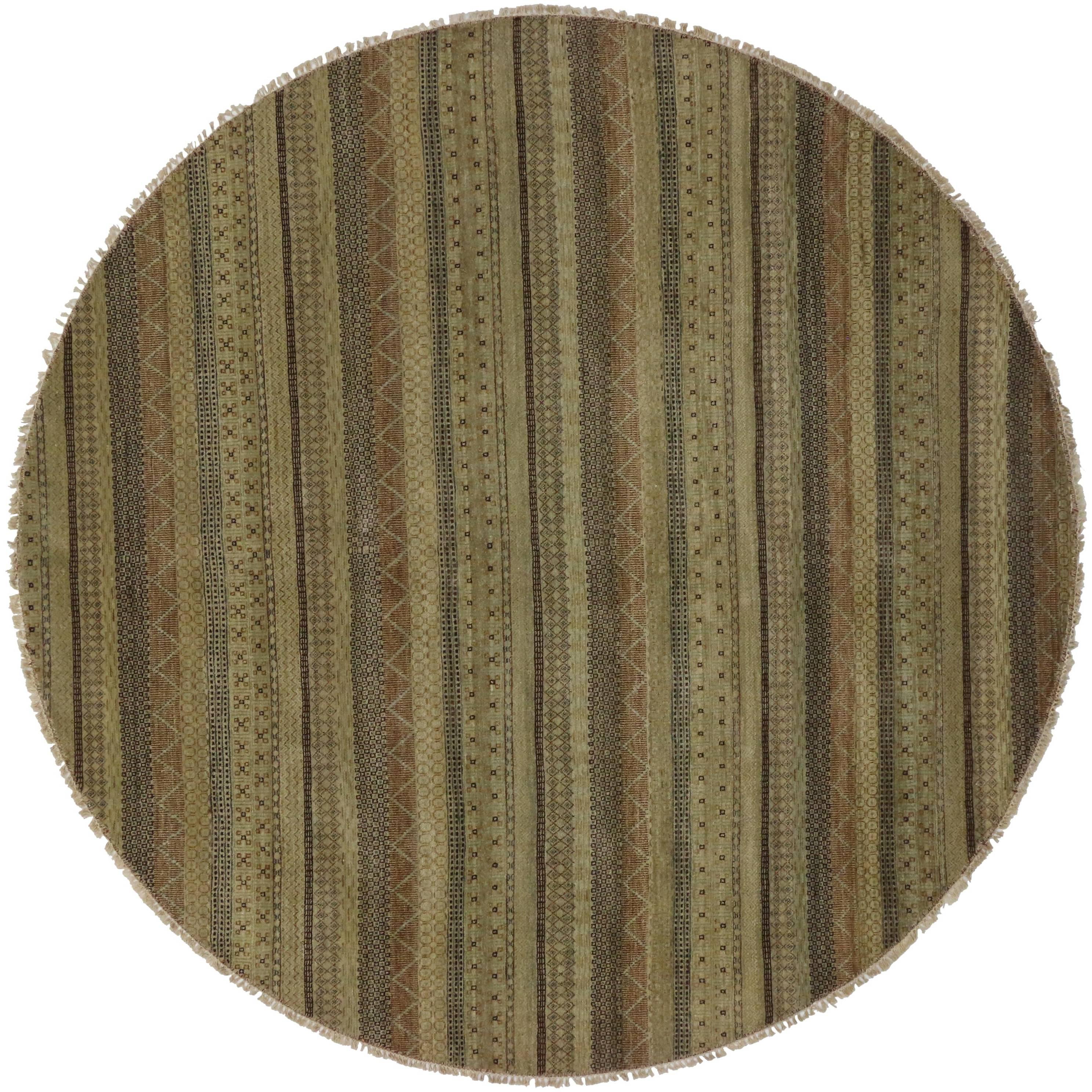 New Transitional Round Rug With Stripes and Modern Style
