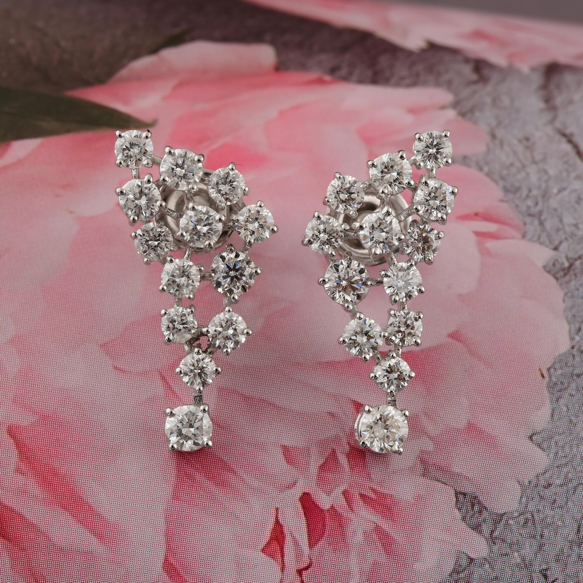 3.02Ct Brillant Diamant Cluster Tropfen Ohrringe 14k Weißgold Alle Zölle gezahlt Damen im Angebot