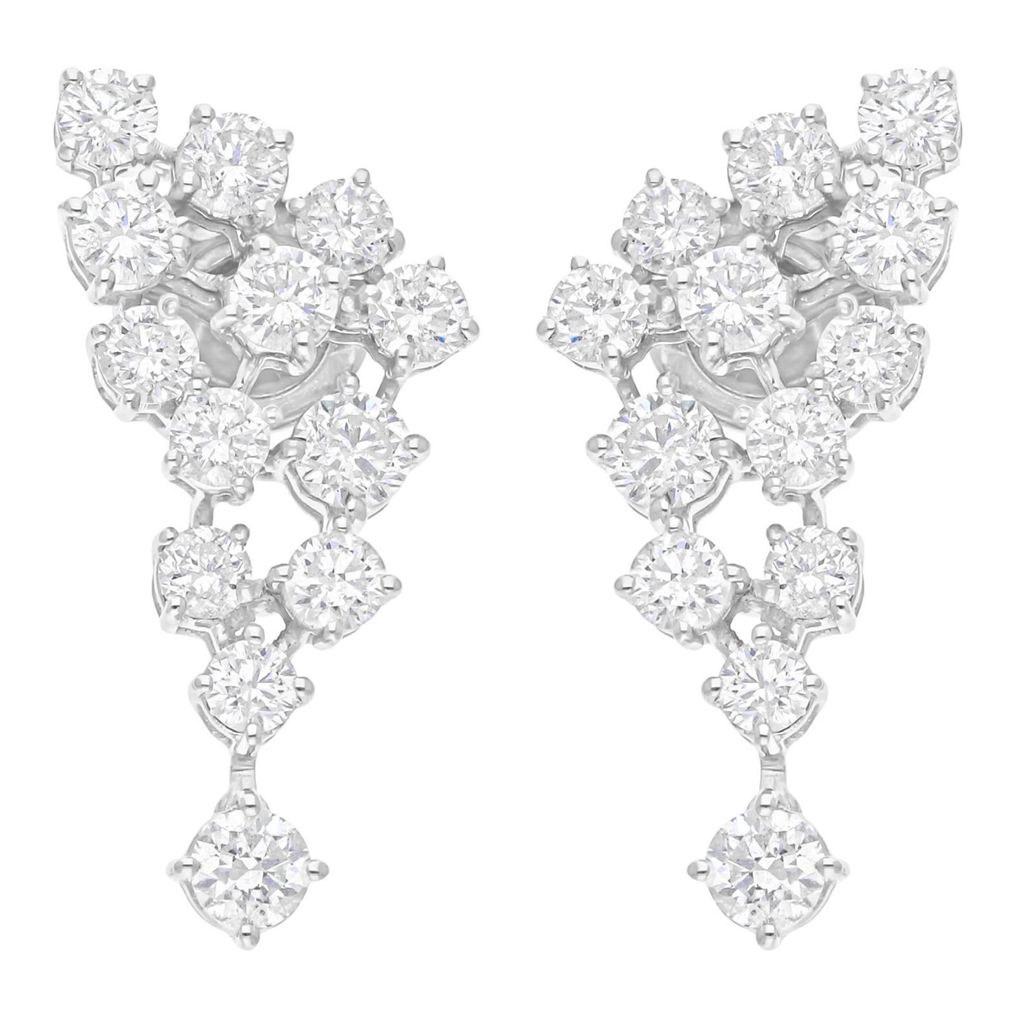 3.02Ct Brillant Diamant Cluster Tropfen Ohrringe 14k Weißgold Alle Zölle gezahlt