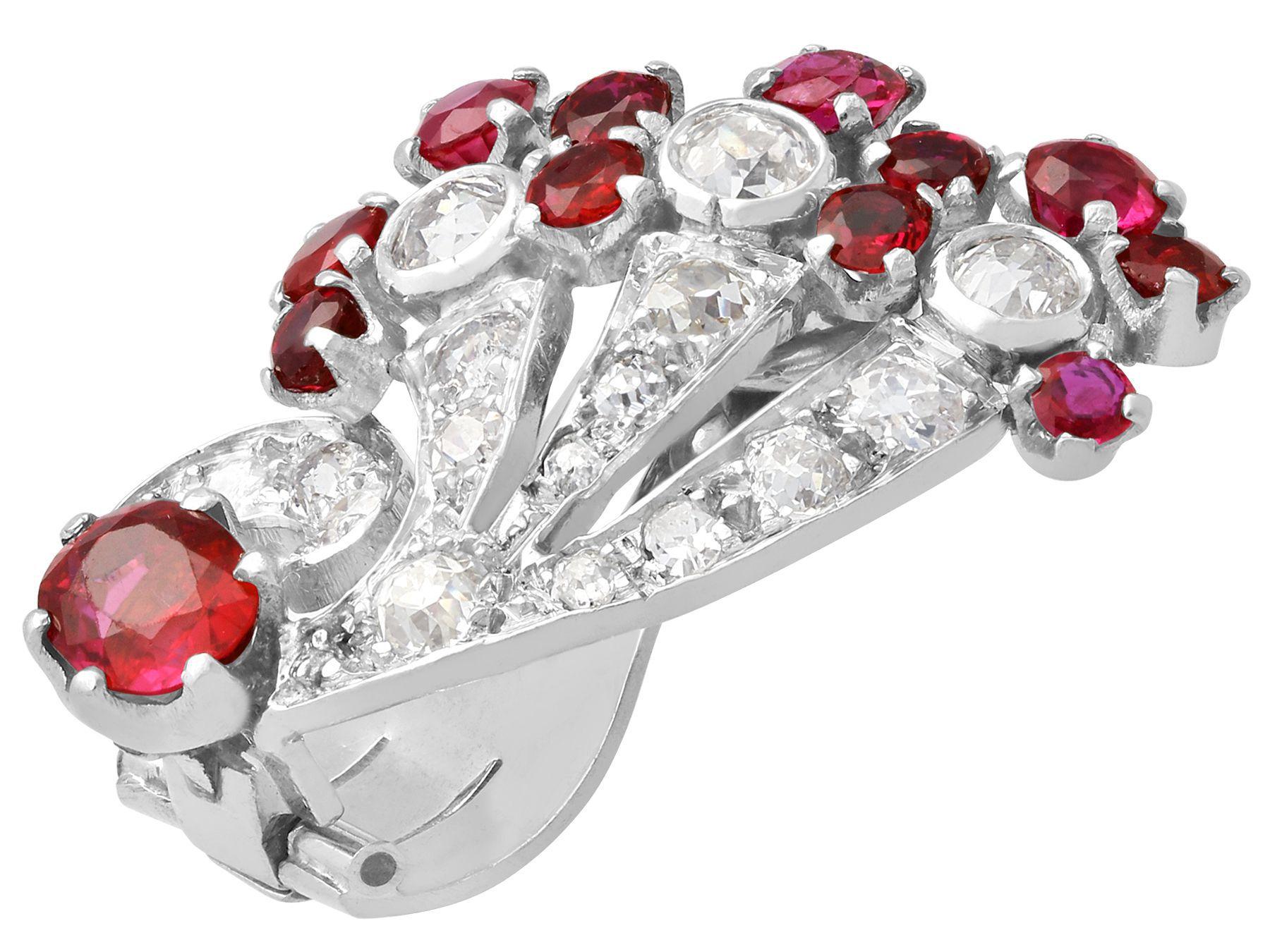 Old European Cut 3.02 Carat Burmese Ruby and 2.10 Carat Diamond Platinum and White Gold Earrings