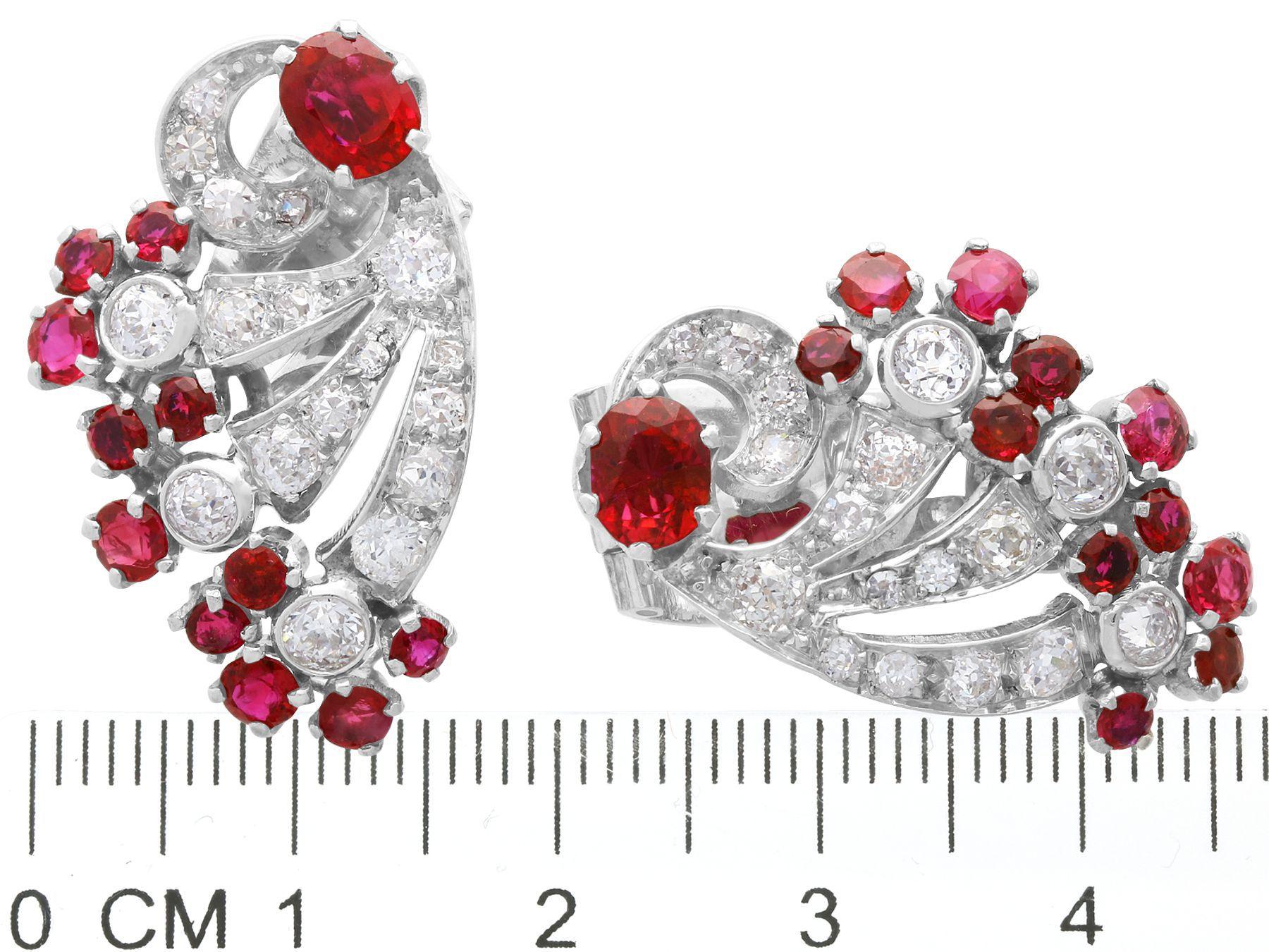 3.02 Carat Burmese Ruby and 2.10 Carat Diamond Platinum and White Gold Earrings 2