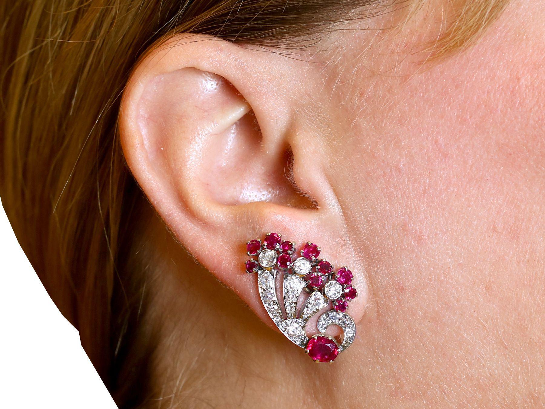 3.02 Carat Burmese Ruby and 2.10 Carat Diamond Platinum and White Gold Earrings 3