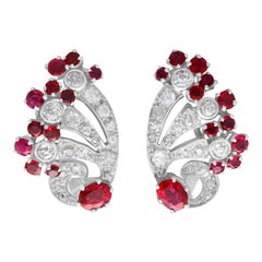 3.02 Carat Burmese Ruby and 2.10 Carat Diamond Platinum and White Gold Earrings