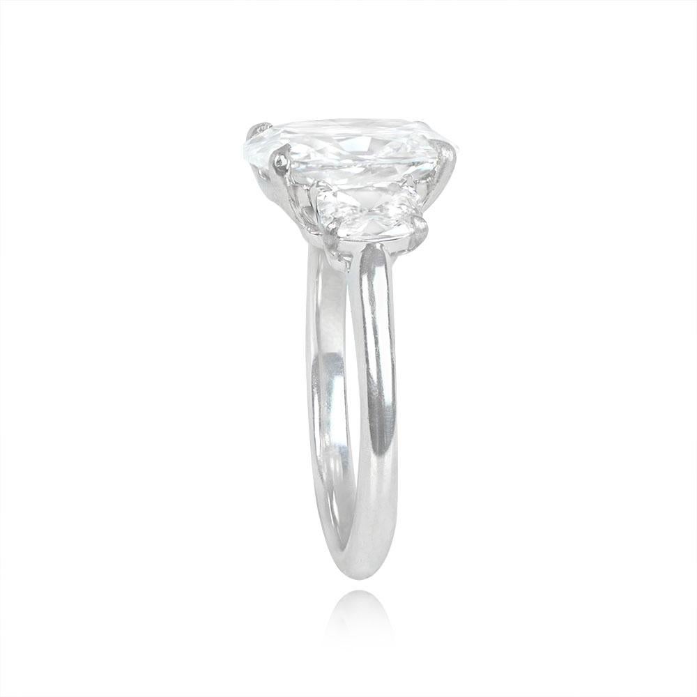 Art Deco 3.02ct Cushion Cut Diamond Engagement Ring, D Color, Platinum For Sale