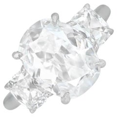 Verlobungsring mit 3,02 Karat Diamant im Kissenschliff, Farbe D, Platin