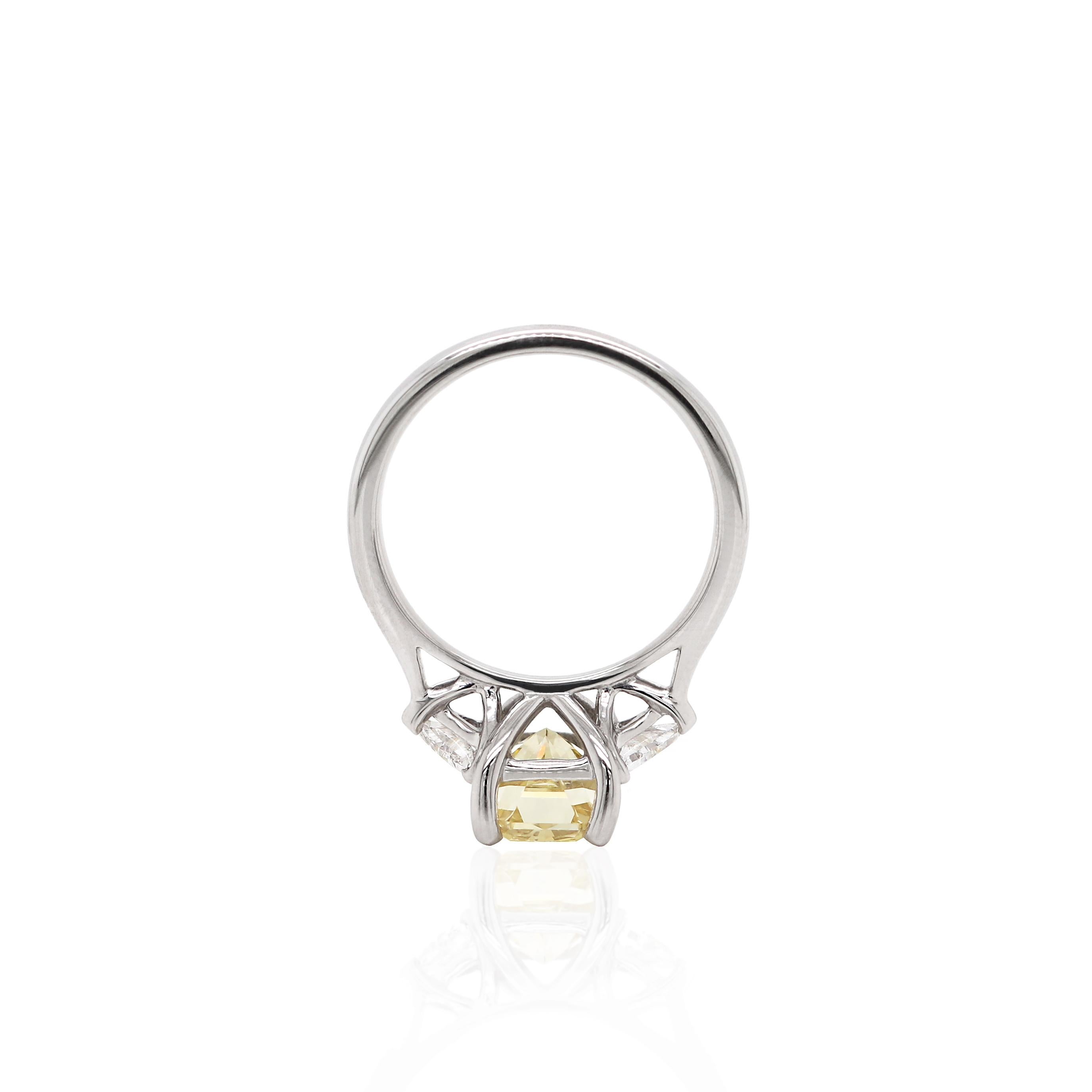 Women's 3.02 Carat Fancy Intense Brownish Yellow Radiant Cut Diamond Platinum Ring For Sale