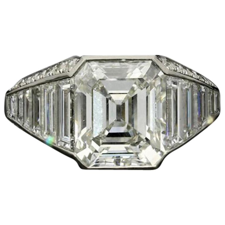 Hancocks 3.02Ct G VS1 Old Emerald Cut Diamond Ring Taper Diamond Shoulders