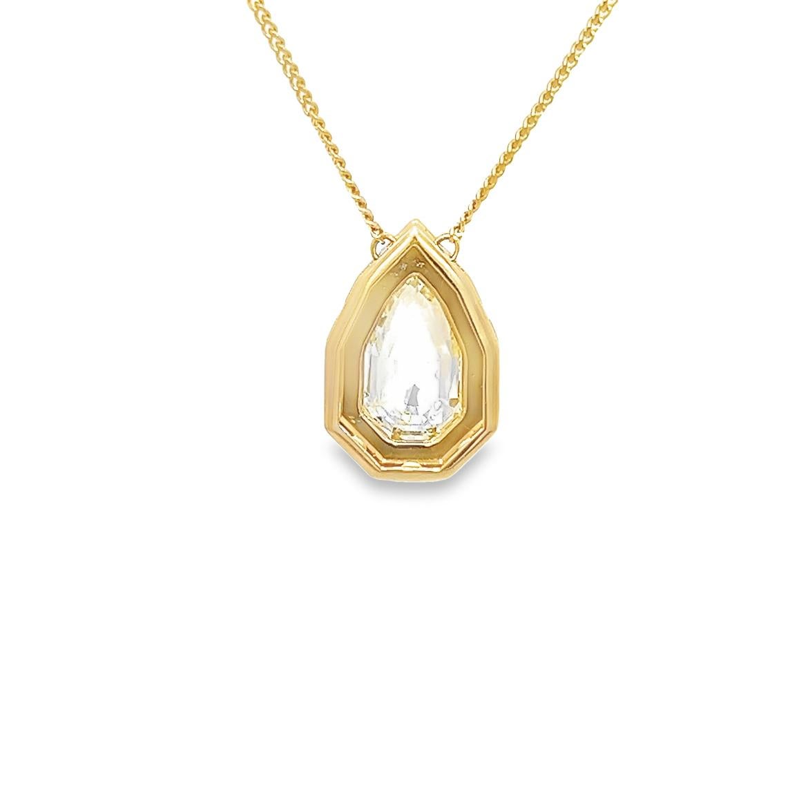 3.02CT Modified Pear Step Cut Yellow Art Deco Pendant, Set in 18KY, GIA In New Condition For Sale In New York, NY