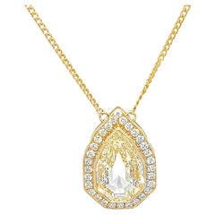 3.02CT Modified Pear Step Cut Yellow Art Deco Pendant, Set in 18KY, GIA