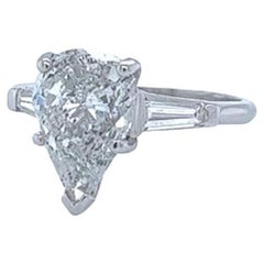 3.02ct Natural Pear Shape Diamond Platinum Ring With Side Tropez Diamonds