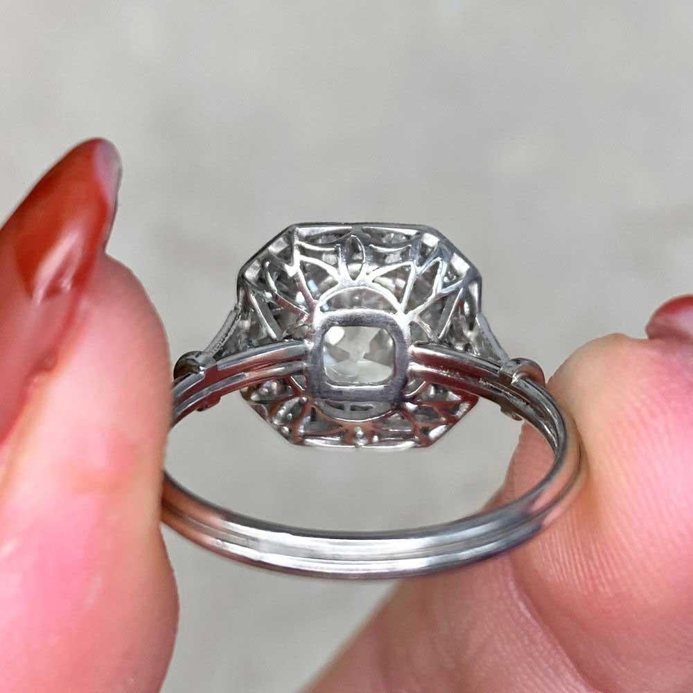 3.02ct Old European Cut Diamond Platinum Engagement Ring with Diamond Halo For Sale 6