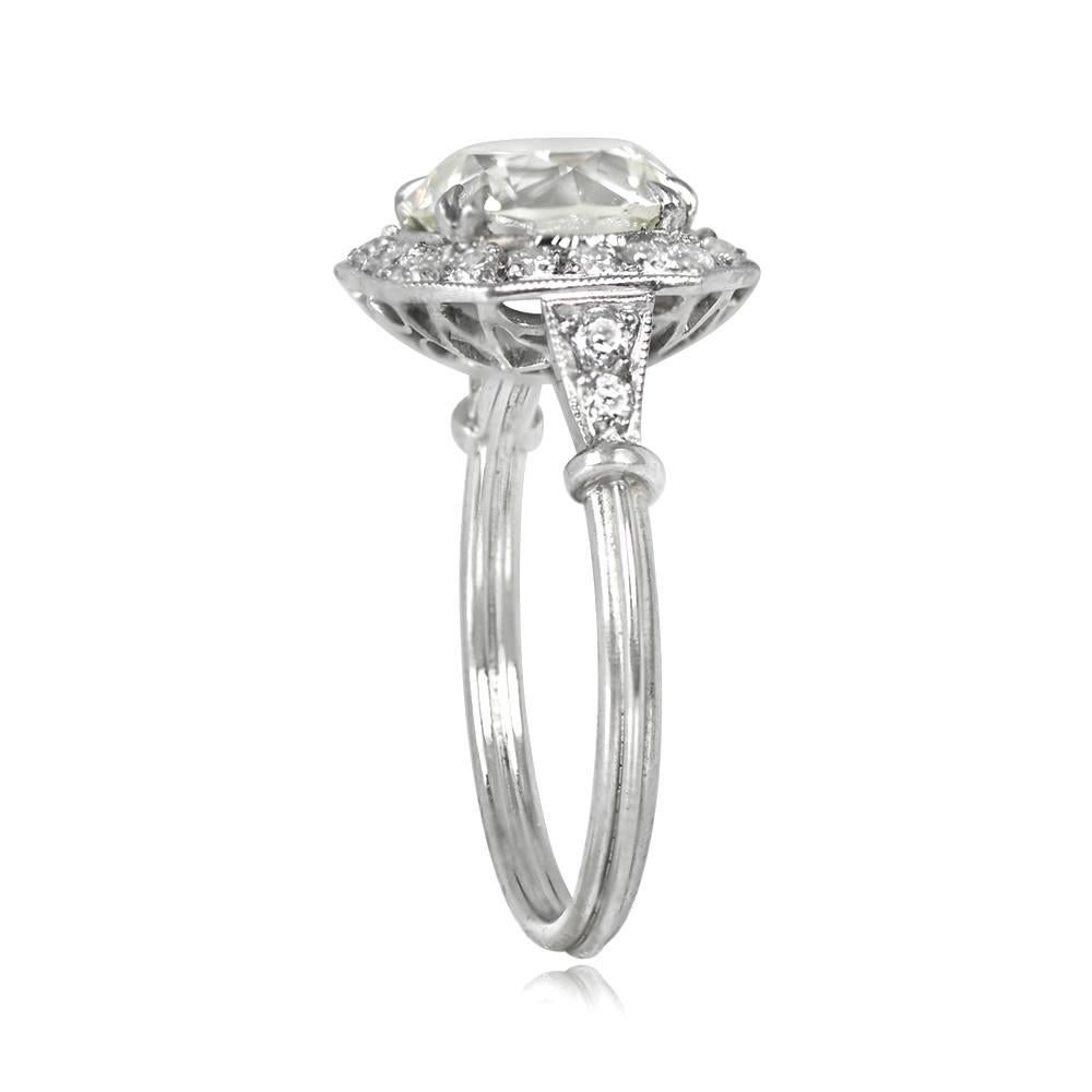 Art Deco 3.02ct Old European Cut Diamond Platinum Engagement Ring with Diamond Halo For Sale