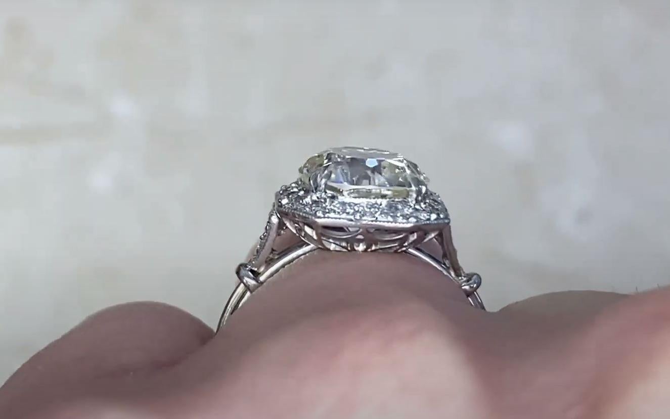 3.02ct Old European Cut Diamond Platinum Engagement Ring with Diamond Halo For Sale 2