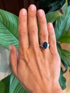 3.02ct Oval Blue Sapphire & Baguette Diamond Ring in Platinum