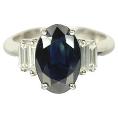 3.02ct Oval Blue Sapphire & Baguette Diamond Ring in Platinum