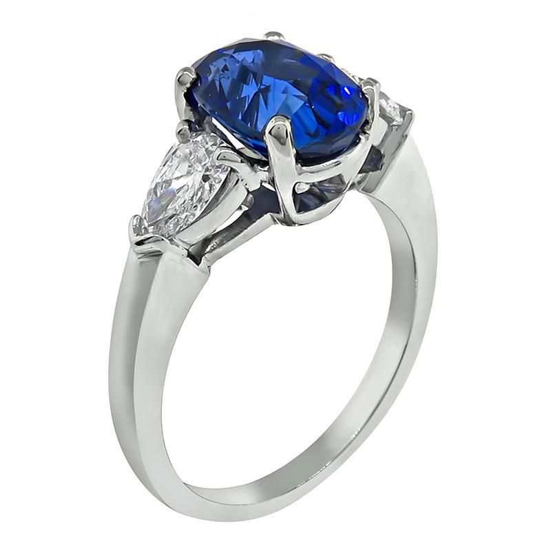 Oval Cut 3.02ct Sapphire 0.80ct Diamond Engagement Ring For Sale