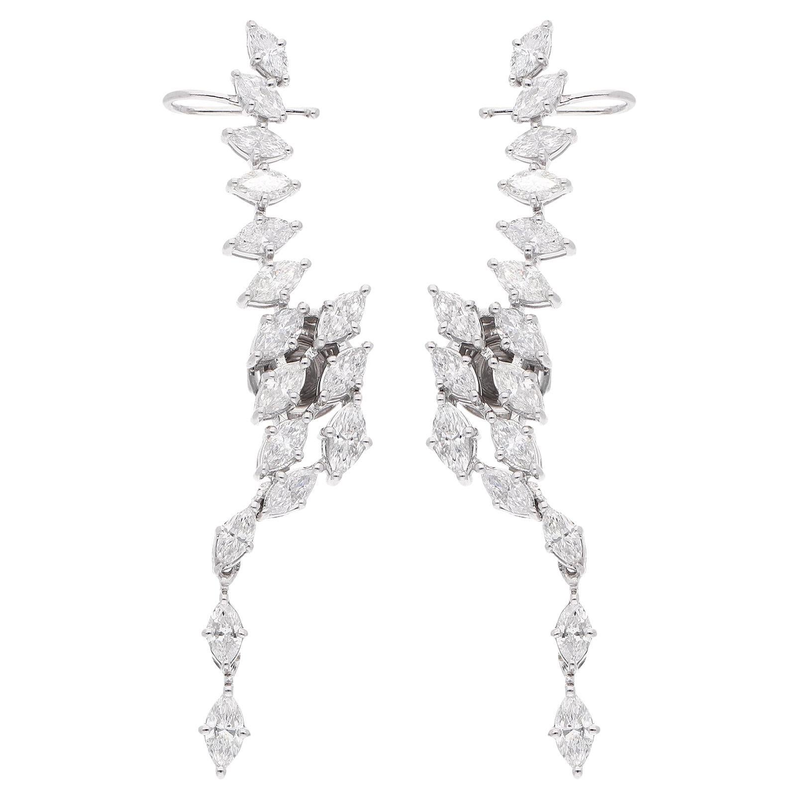 Moderne 3.02Ct SI/H Marquise Diamond Ear Climber Earrings 18 Karat White Gold Jewelry en vente