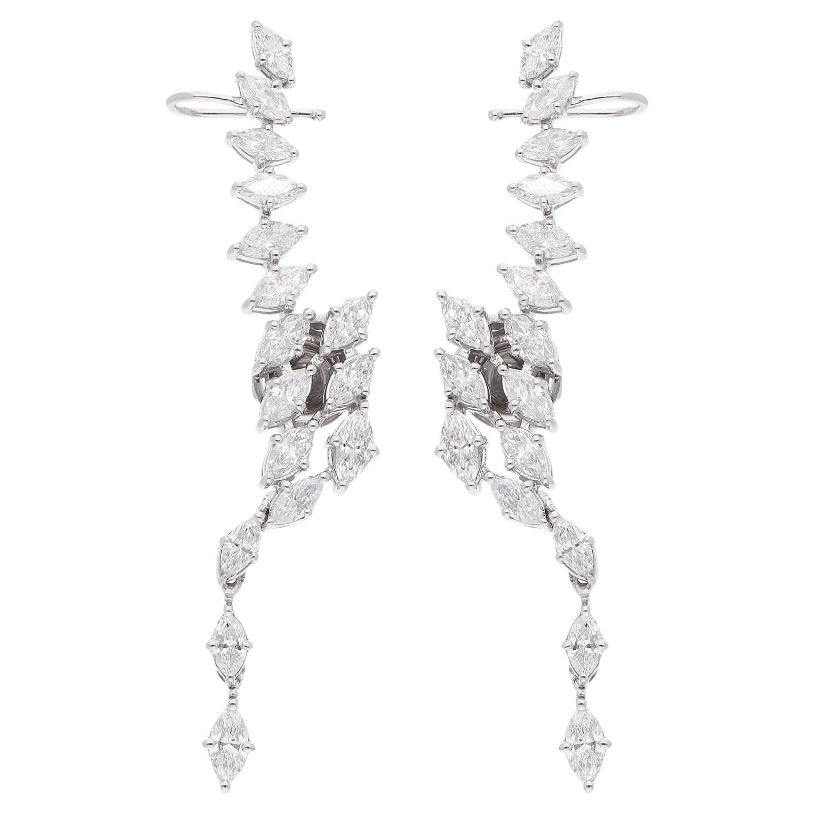 3.02Ct SI/H Marquise Diamond Ear Climber Earrings 18 Karat White Gold Jewelry