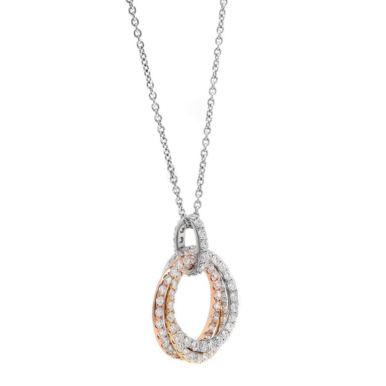 3.02Cttw Round Diamond Three Tone Multi Cut Out Rings Pendant Necklace