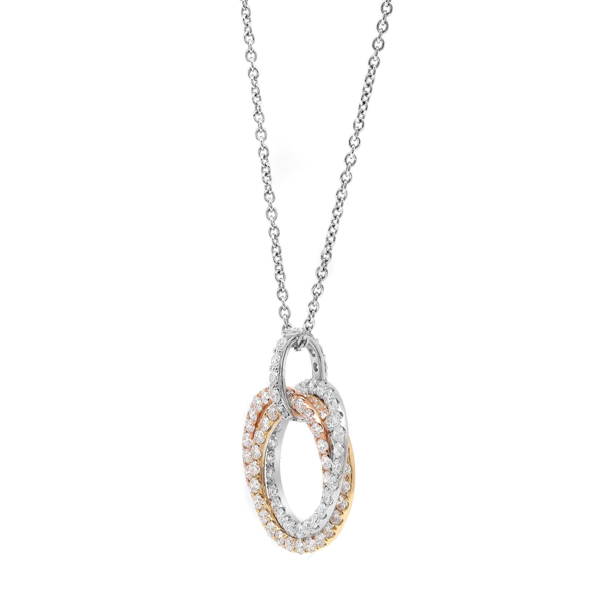 Round Cut 3.02Cttw Round Diamond Three Tone Multi Cut Out Rings Pendant Necklace 18K Gold For Sale
