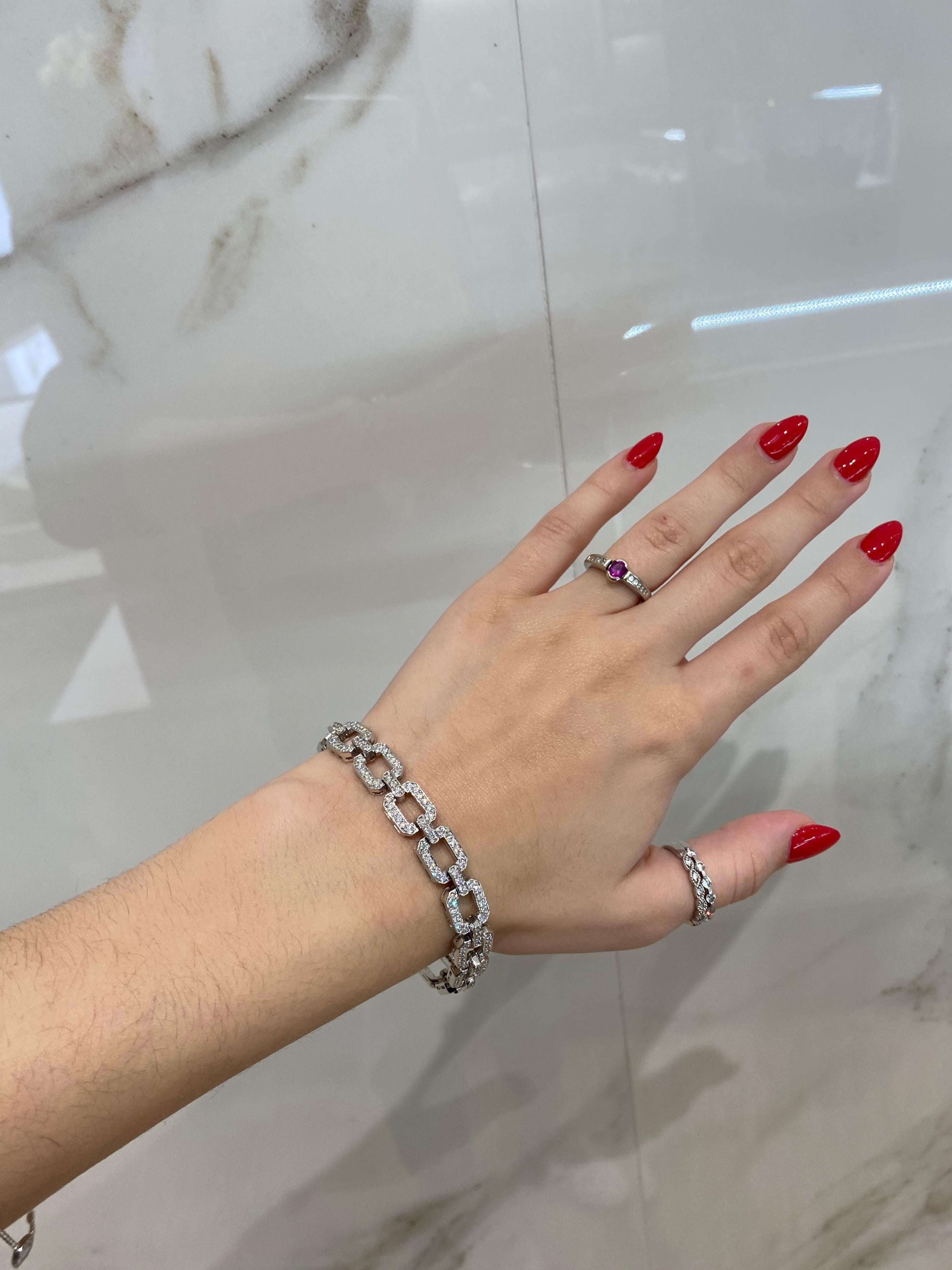 Pulsera de eslabones con diamantes pavé redondos de 3,02 quilates en oro blanco de 14 quilates en Nuevo Estado en Houston, TX