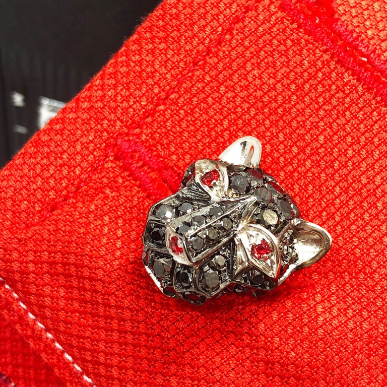 3.02Kt Black Diamond 0.32Kt Ruby Eyes Nose Cougar Head Shaped Gold