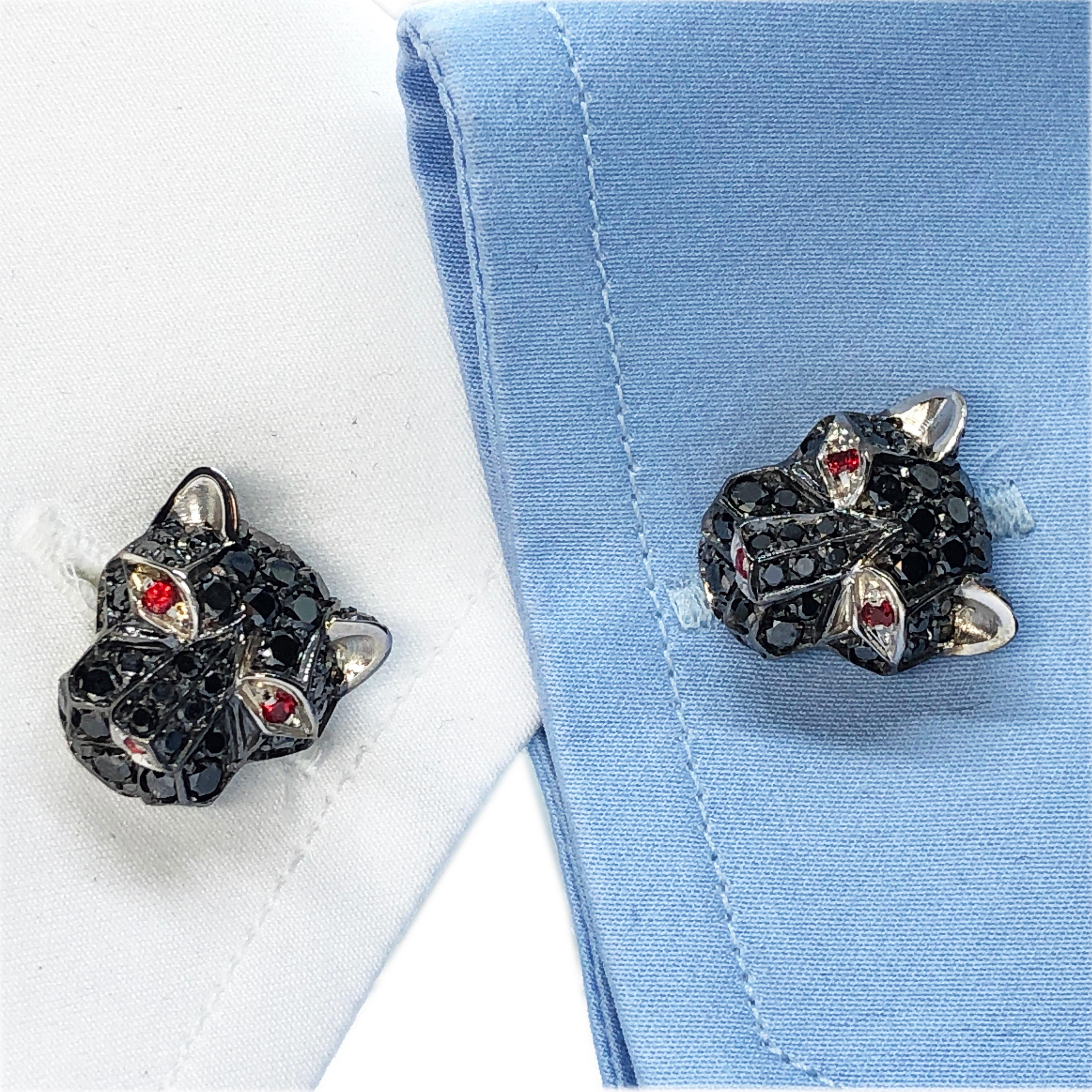 3.02Kt Black Diamond 0.32Kt Ruby Eyes Nose Cougar Head Shaped Gold Cufflinks 9