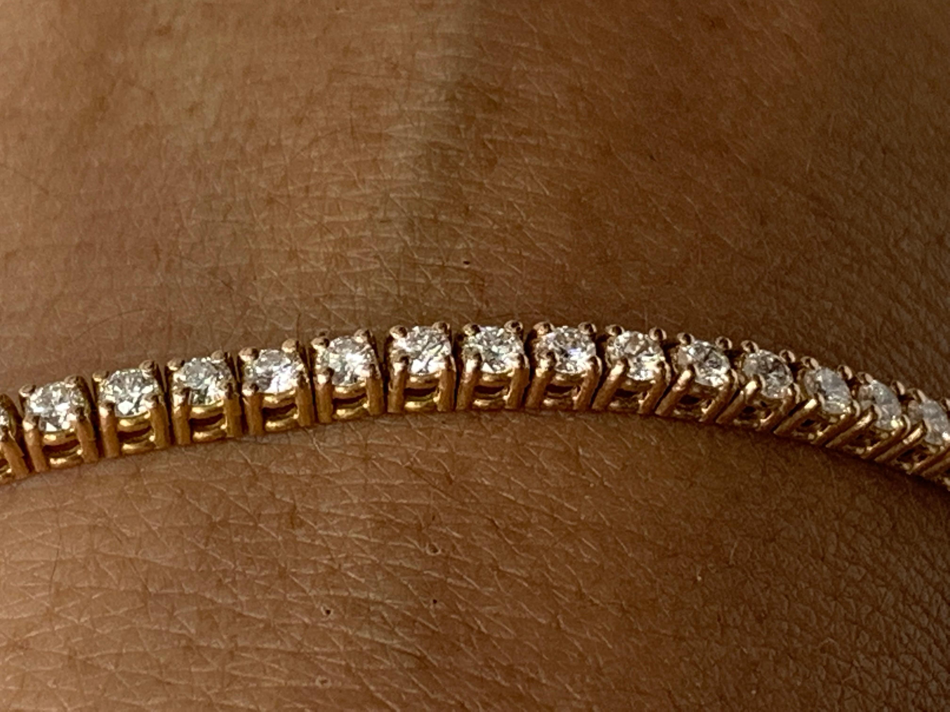 3.03 Carat Brilliant Cut Round Diamond Tennis Bracelet in 14K Rose Gold For Sale 4