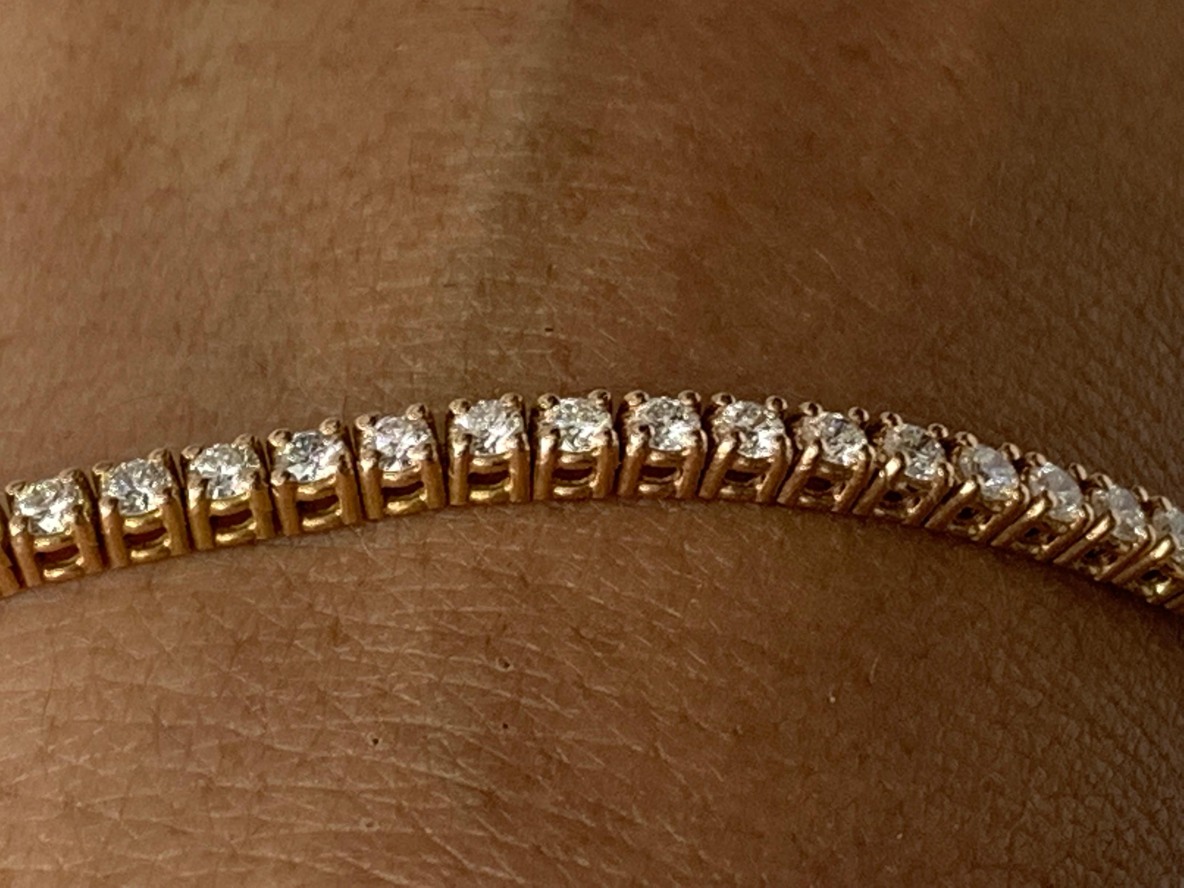 3.03 Carat Brilliant Cut Round Diamond Tennis Bracelet in 14K Rose Gold For Sale 5