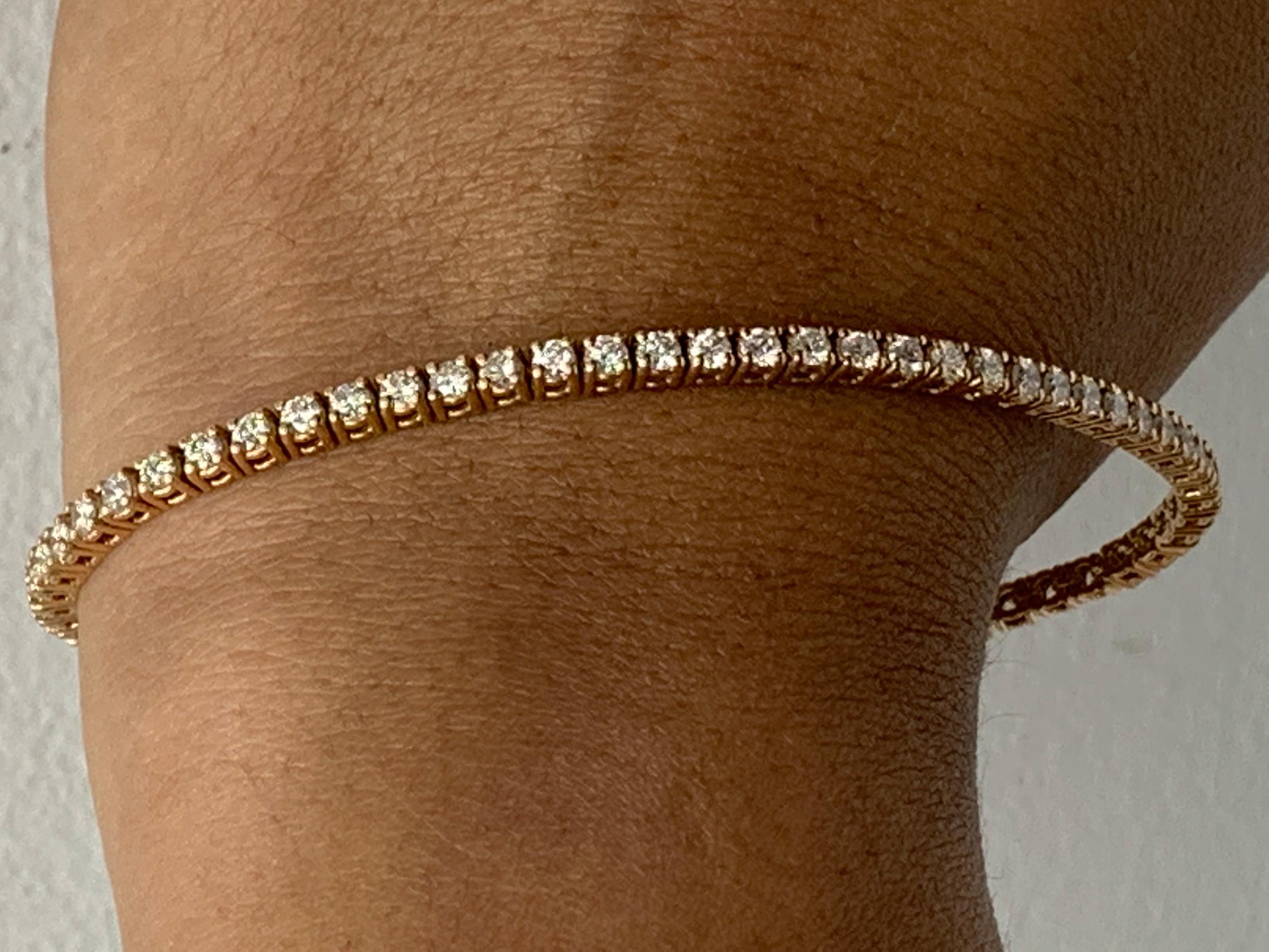 3.03 Carat Brilliant Cut Round Diamond Tennis Bracelet in 14K Rose Gold For Sale 6