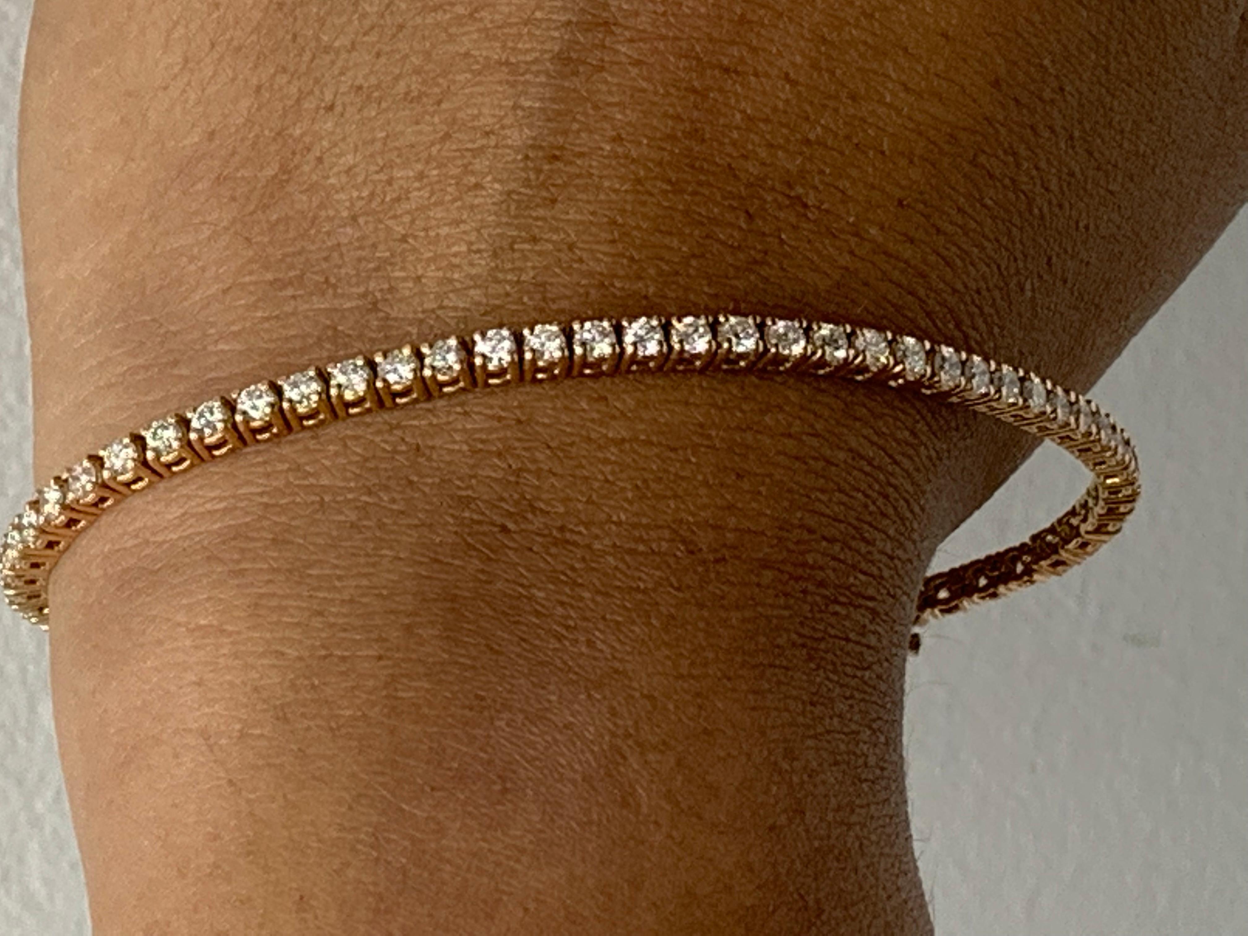 3.03 Carat Brilliant Cut Round Diamond Tennis Bracelet in 14K Rose Gold For Sale 7