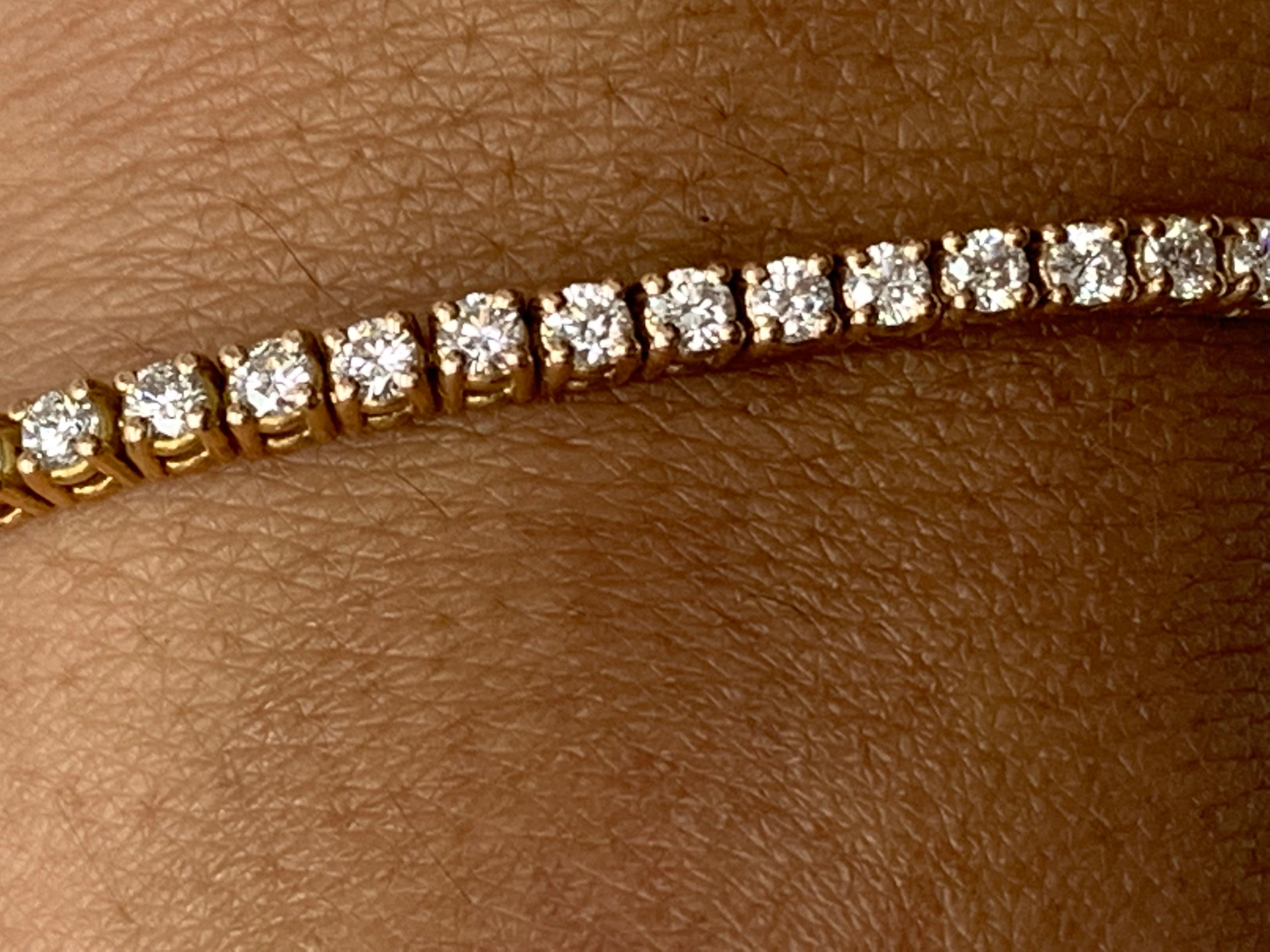 3.03 Carat Brilliant Cut Round Diamond Tennis Bracelet in 14K Rose Gold For Sale 9
