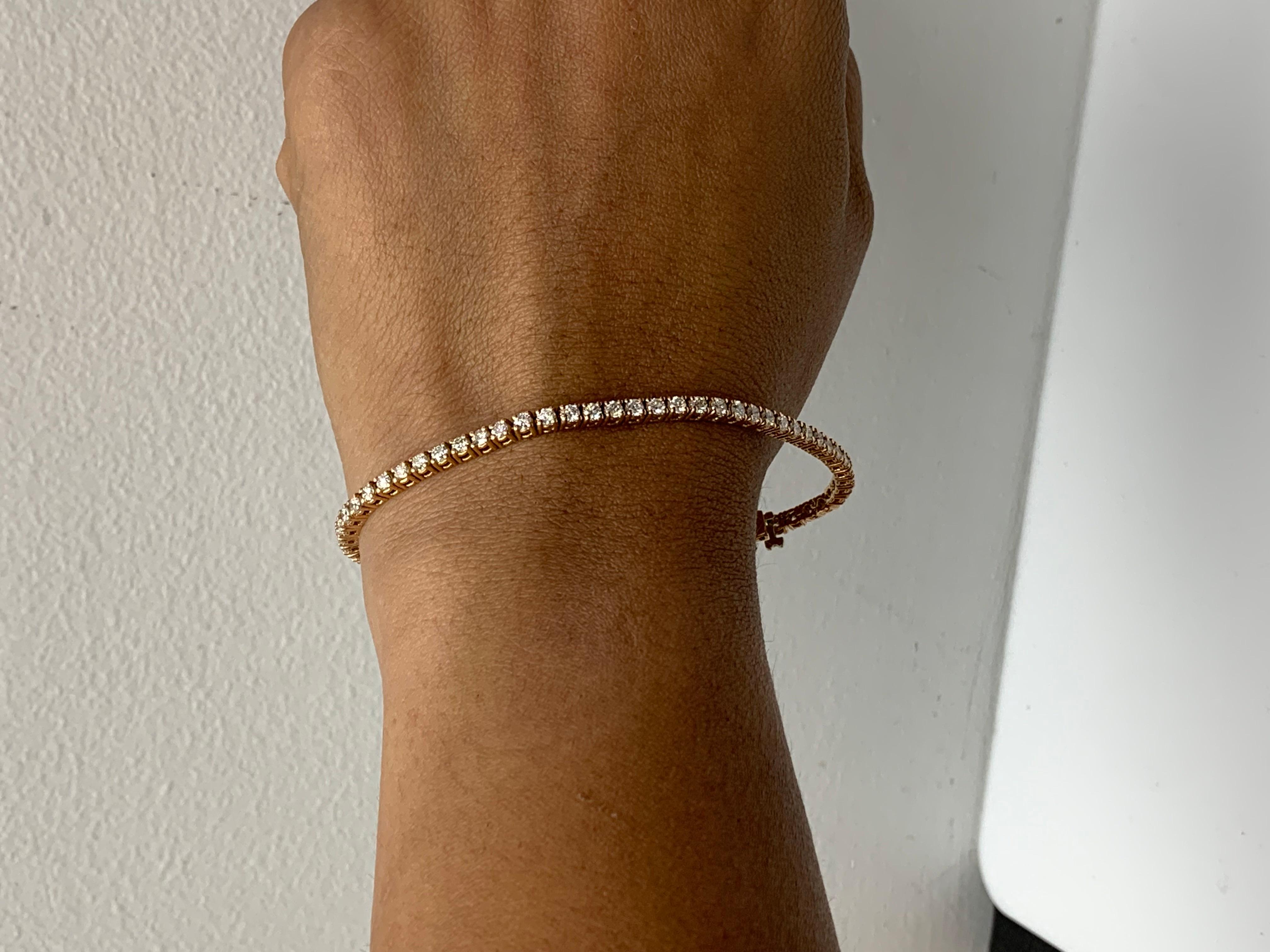 3.03 Carat Brilliant Cut Round Diamond Tennis Bracelet in 14K Rose Gold For Sale 1