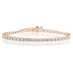 Bracelet de tennis en or rose 14 carats avec diamant rond taillé en brillant de 3,03 carats