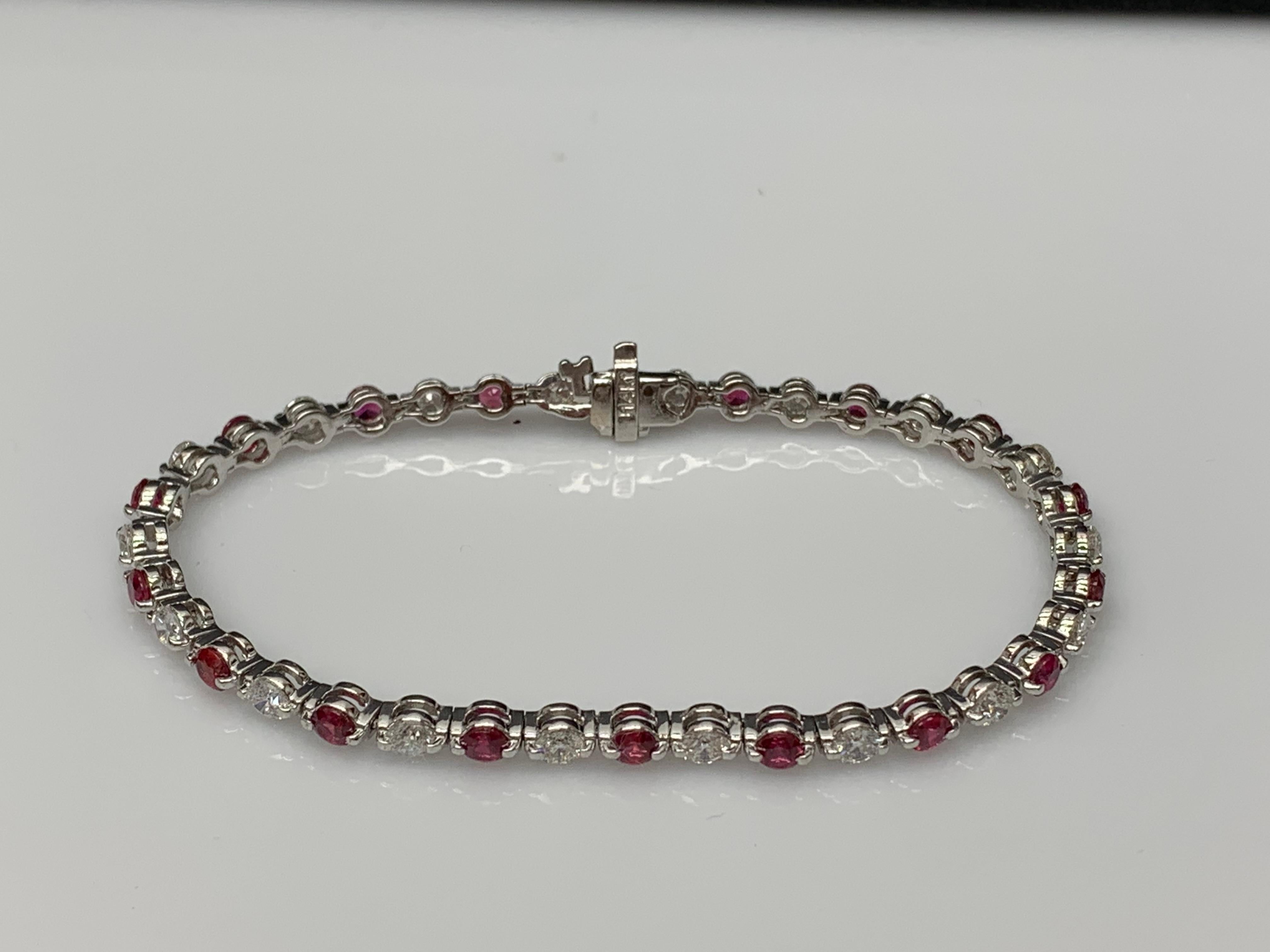 3.03 Carat Brilliant cut Ruby and Diamond Bracelet in 14k White Gold In New Condition For Sale In NEW YORK, NY