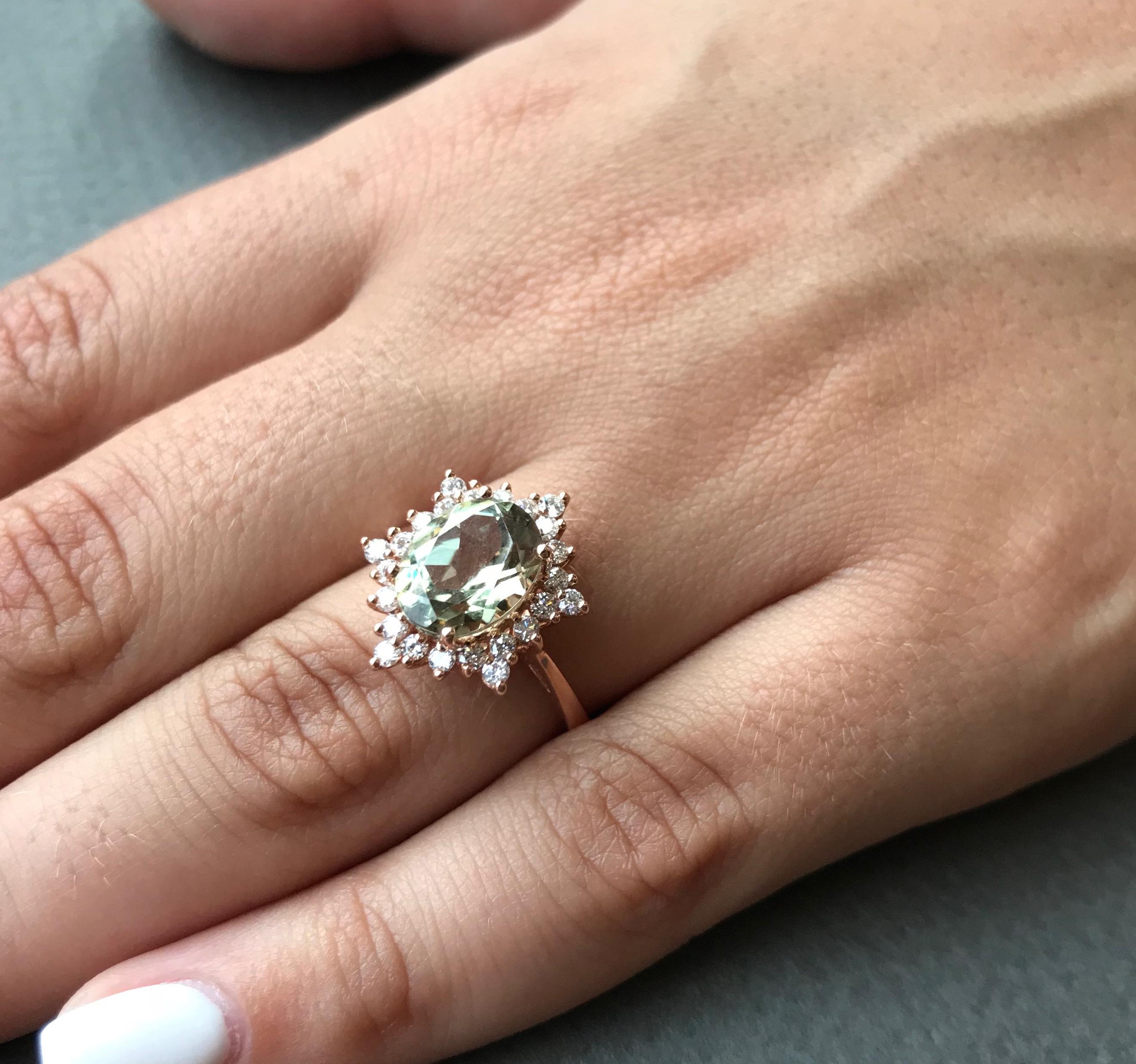 Oval Cut 3.03 Carat Color Change Diaspore and White Diamond Ring