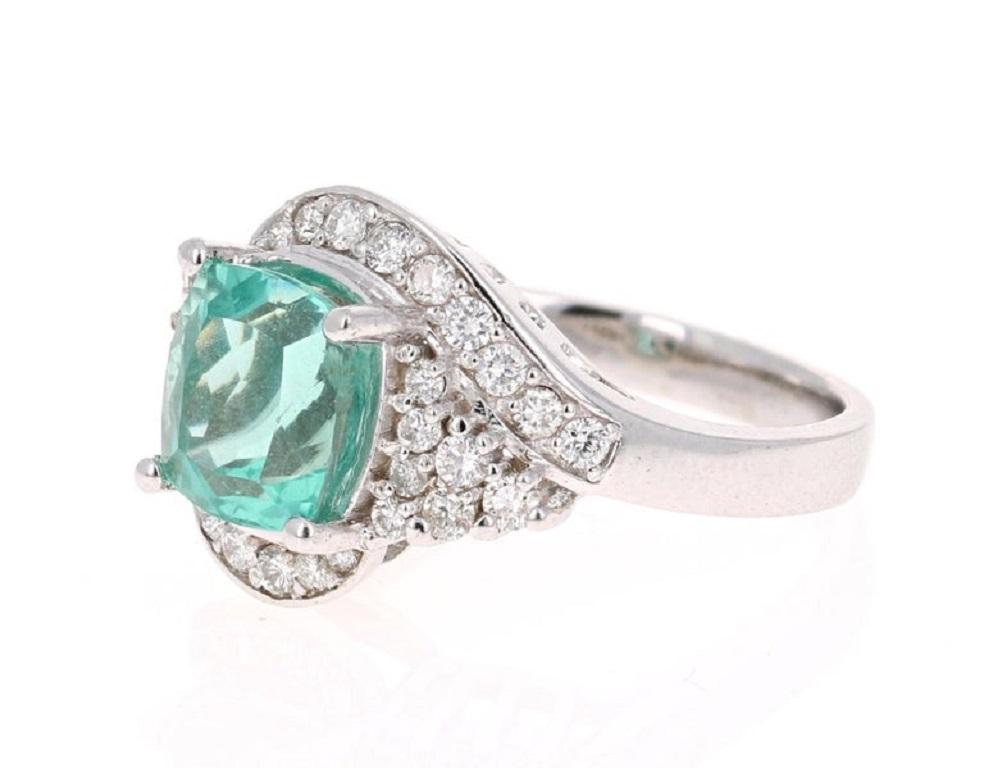 Modern 3.03 Carat Cushion Cut Apatite Diamond 14 Karat White Gold Engagement Ring