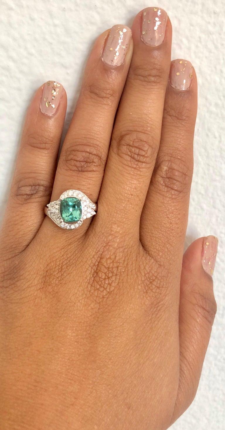 3.03 Carat Cushion Cut Apatite Diamond 14 Karat White Gold Engagement Ring 1