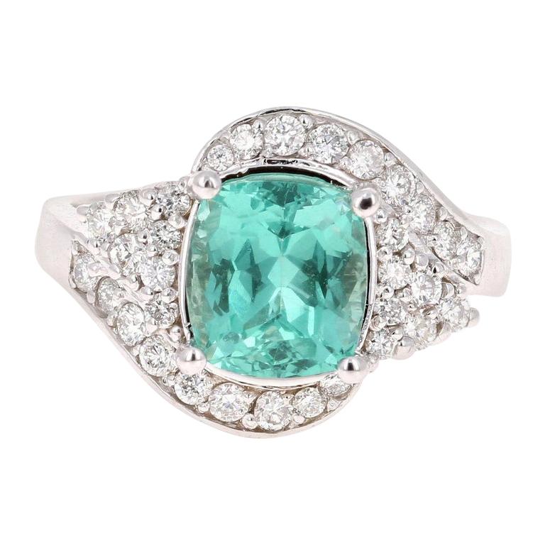 3.03 Carat Cushion Cut Apatite Diamond 14 Karat White Gold Engagement Ring